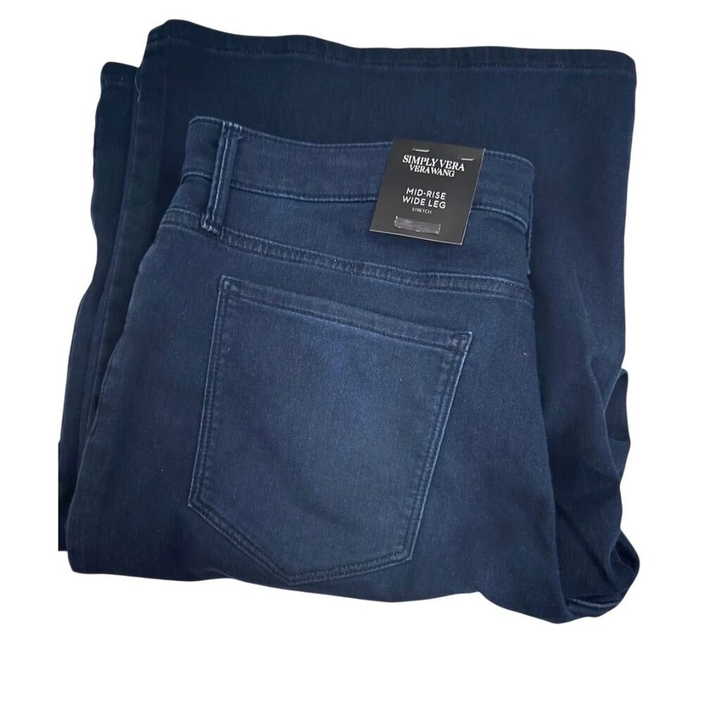 Women's Simply Vera Wang Dark Wash Mid Rise Relaxed Wide Leg Jeans Sz 8 New - Picture 3 of 8